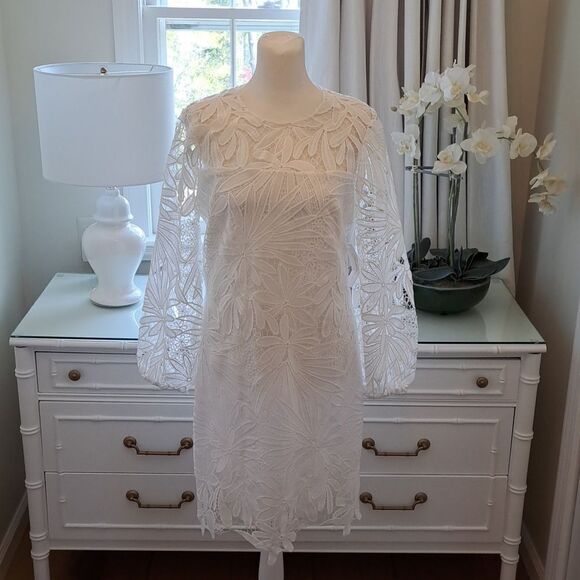 NWT Shoshanna Womens Holland Mini Dress Palm Leaves Lace in Creamy White Size‎ 6 - Picture 1 of 15